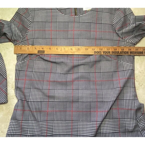 Calvin Klein Plaid Bell Sleeve Dress Houndstooth Pattern Knee Length Back Zip - Picture 7 of 8
